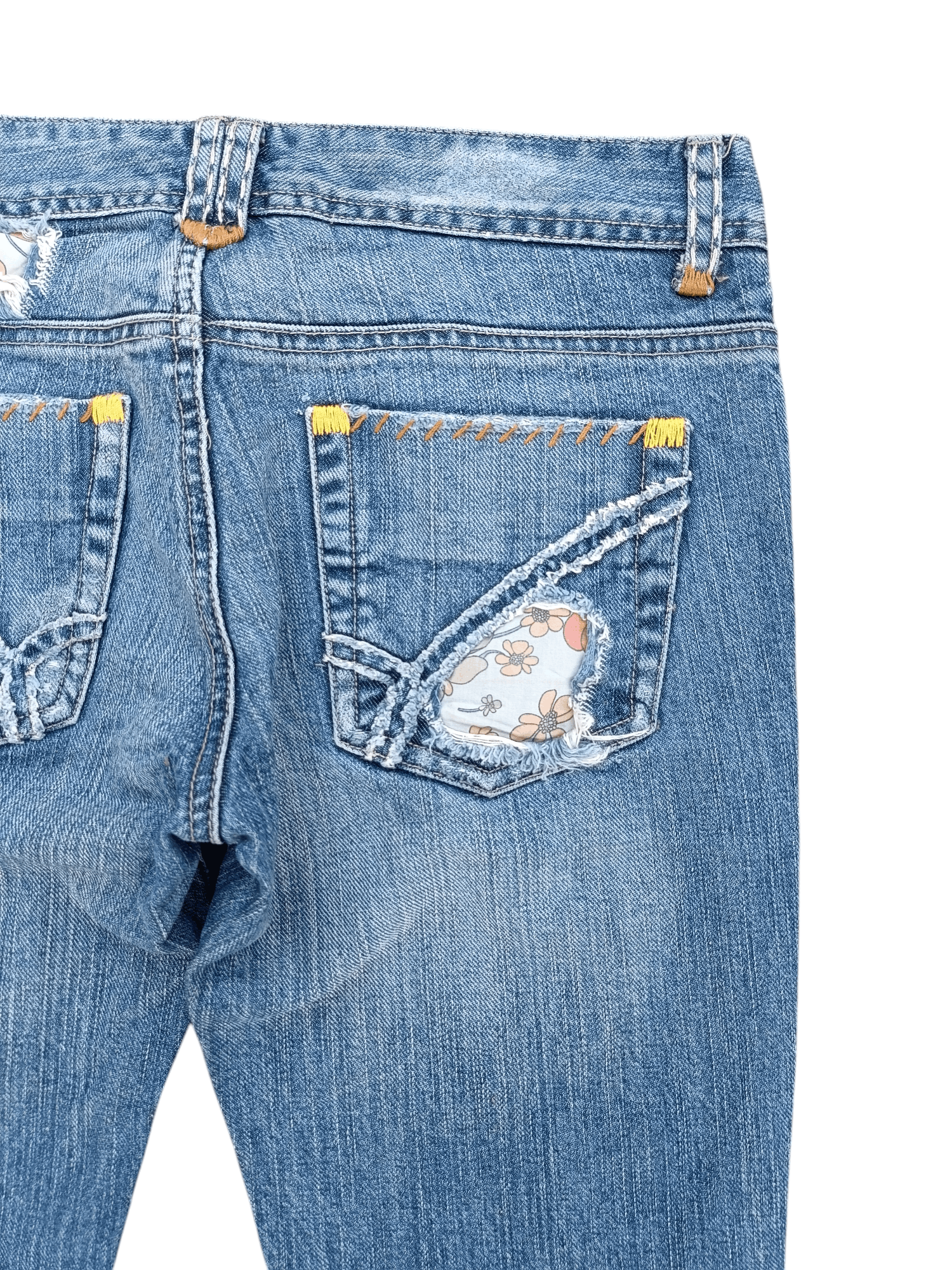 Japanese Brand FLARED ⚡️ Back Number Floral Distressed Faded Bootcut Denim Size US 30 / EU 46 - 14 Thumbnail