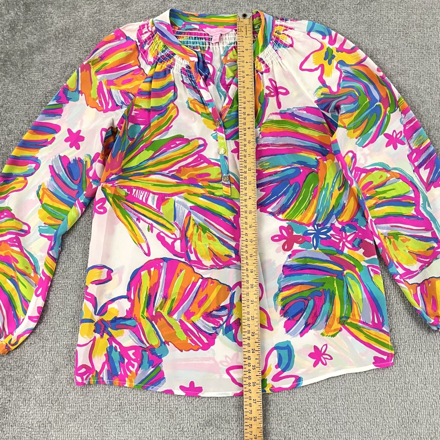 Lilly Pulitzer VINTAGE Lilly Pulitzer Elsa Silk Blouse Women XS Floral Casual Summer Beach Top Size XS / US 0-2 / IT 36-38 - 4 Thumbnail