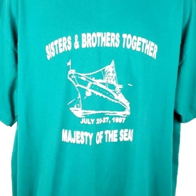 Hanes VINTAGE Majesty Of The Seas Cruise T Shirt Mens XL Green 90s Royal Caribbean Cruise Ship Graphic Tee Hanes Mens XL Sons & Brothers Size US XL / EU 56 / 4 - 2 Thumbnail