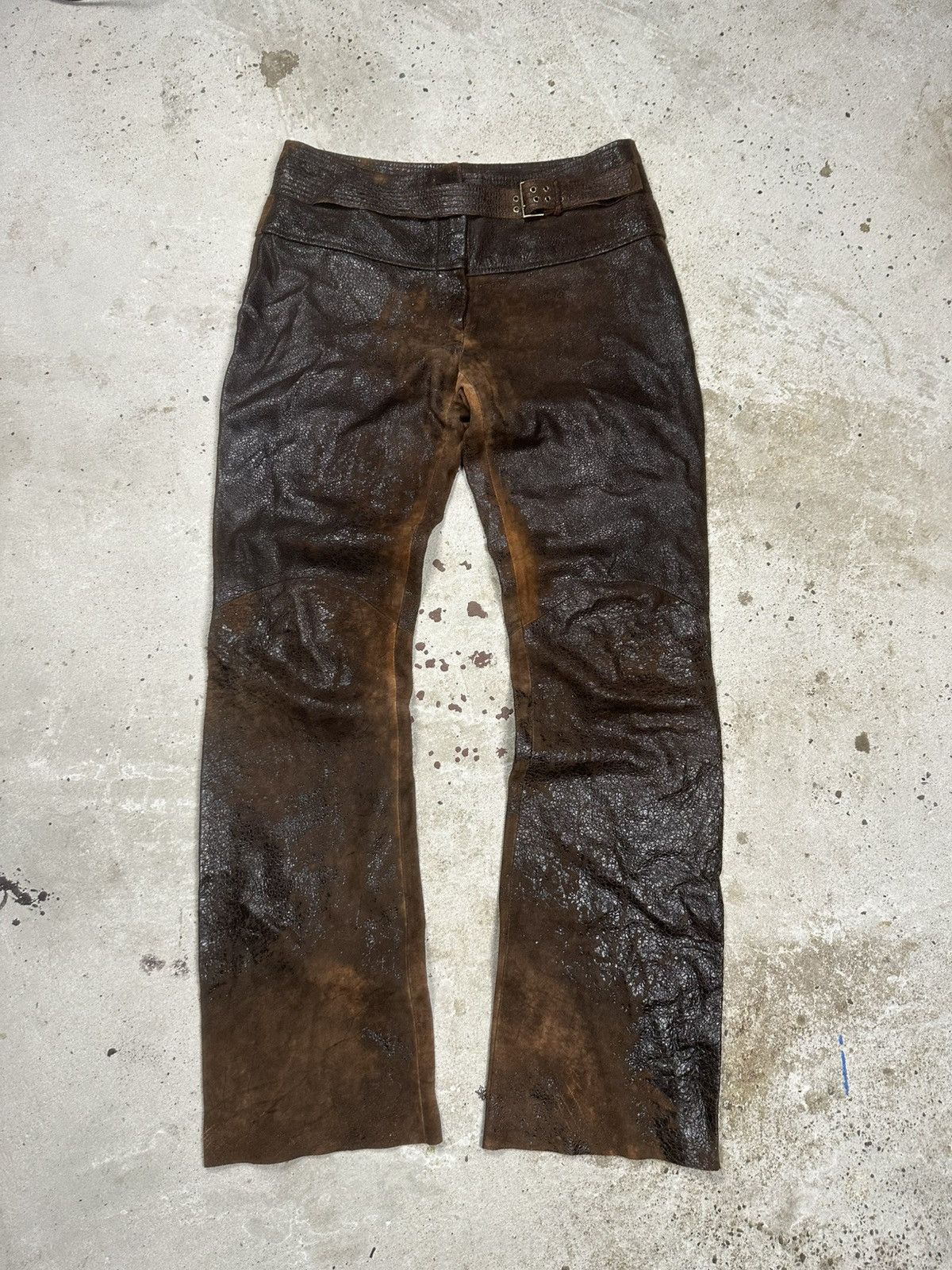 Roberto Cavalli AW2000 Roberto Cavalli Brown Leather Eroded Burnt Pants Size US 30 / EU 46 - 1 Thumbnail