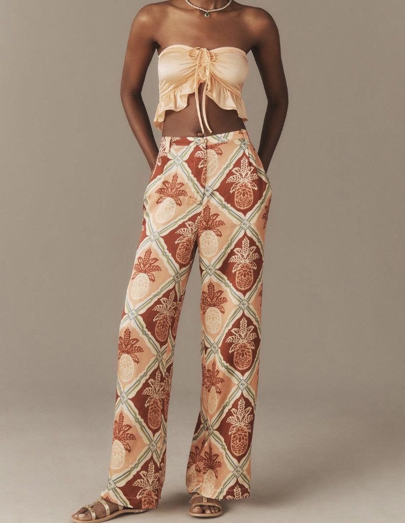 Farm Rio Farm Rio Pineapple Wide-Leg Pants, Size M Size 30" / US 8 / IT 44 - 4 Thumbnail