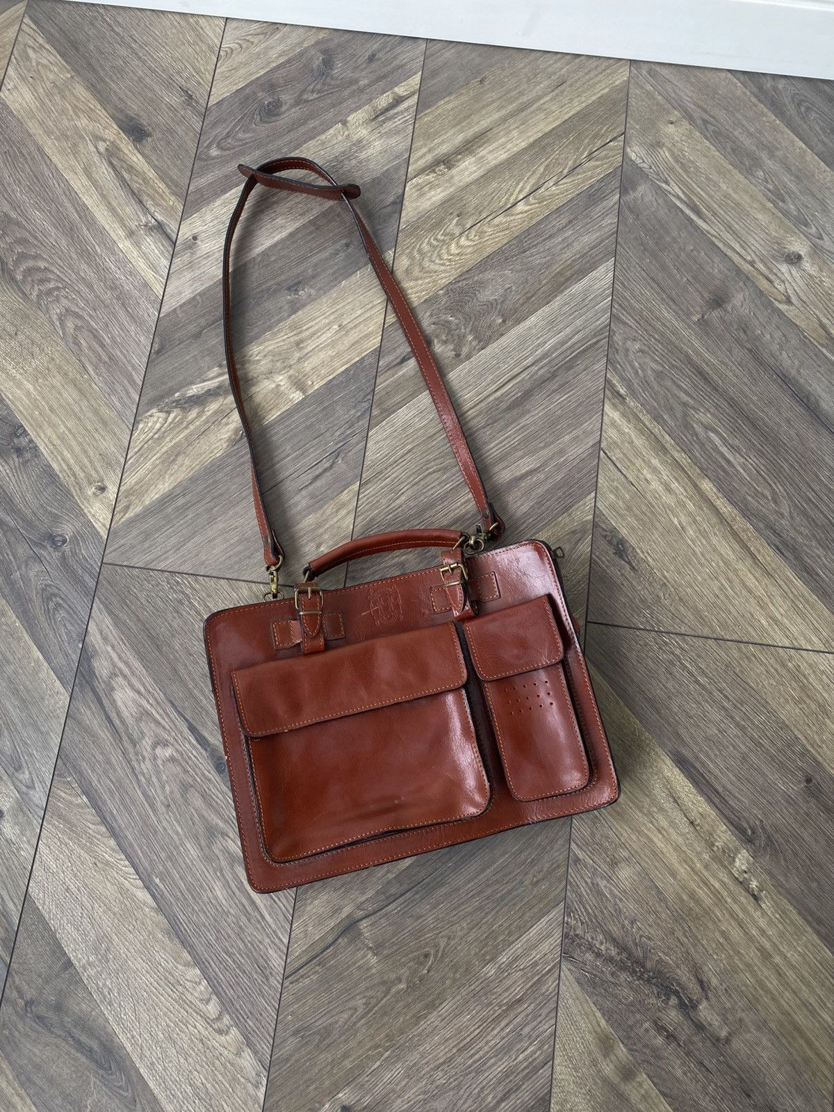 Designer Vintage Guelfi Ghibellini Heavy Brown Genuine Leather Bag Size ONE SIZE - 4 Thumbnail