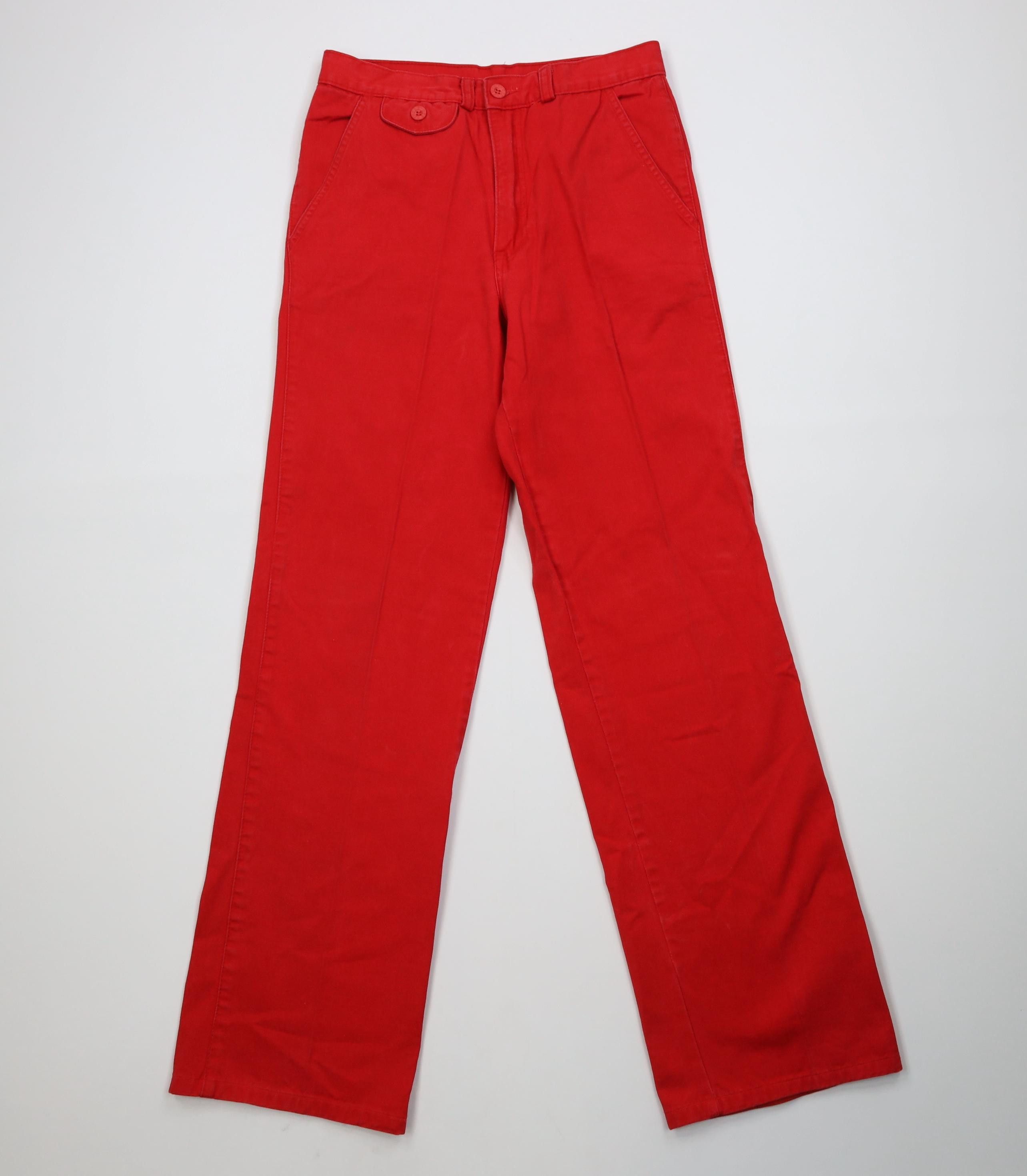 Vintage Vintage 70s Streetwear Wide Leg Chino Pants Red Cotton Size US 29 - 1 Thumbnail