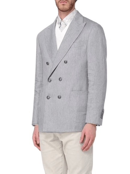 Brunello Cucinelli o1y0526 Double-breasted Blazer in Light Gray Size US L / EU 52-54 / 3 - 3 Thumbnail