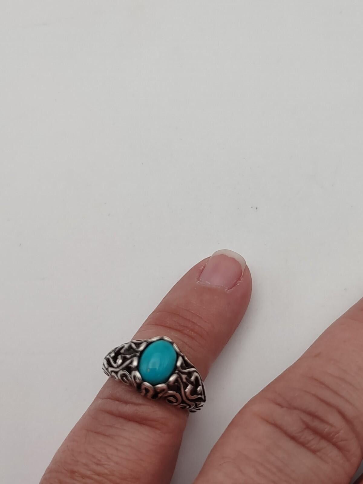 The Unbranded Brand 925 Turquoise Cabochon Ring Size 5 Vintage Style Size ONE SIZE - 3 Thumbnail