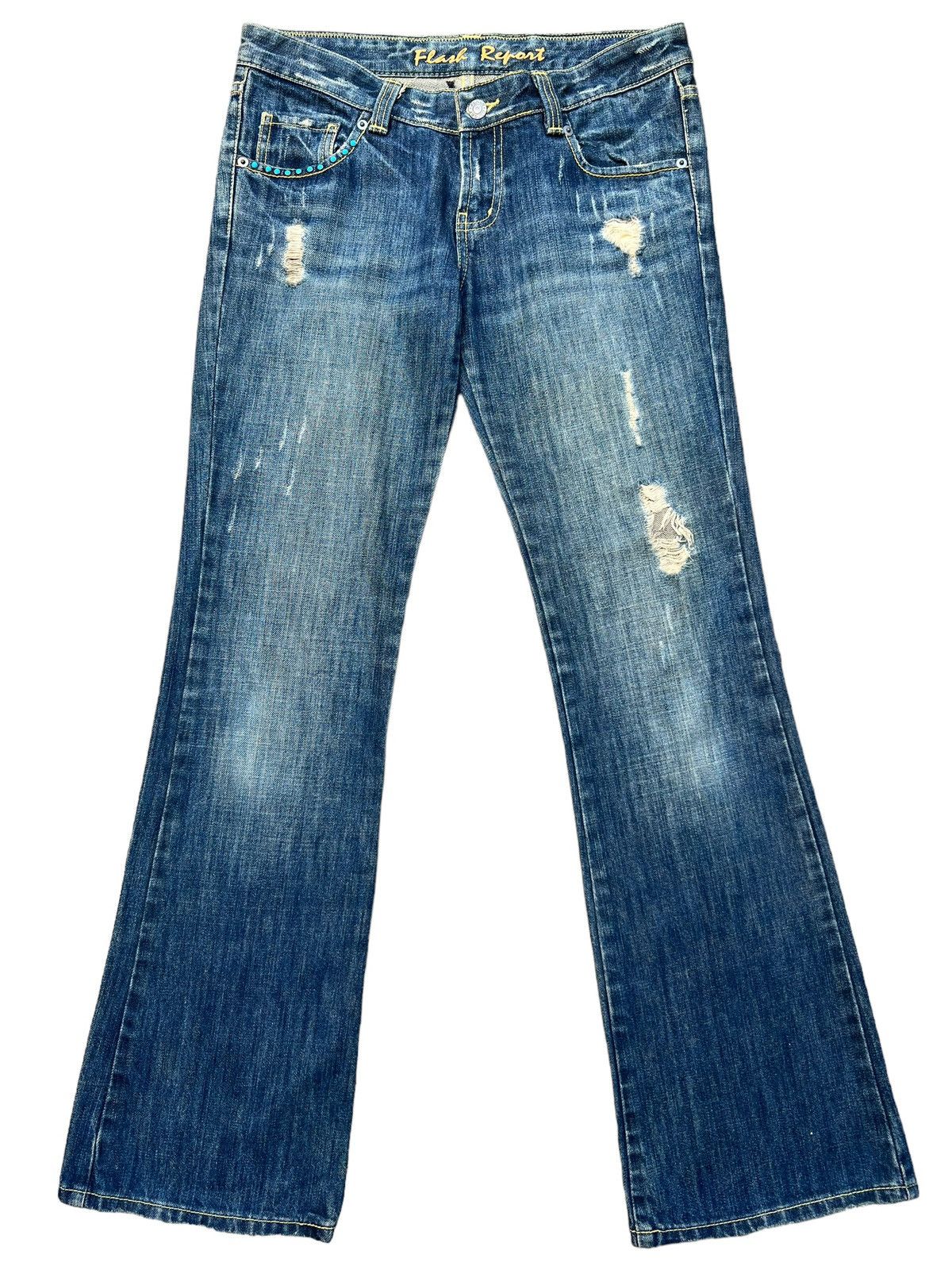 Japanese Brand Flare Jeans Flash Distressed Bootcut Lowrise Denim 32x32 Size US 32 / EU 48 - 2 Thumbnail