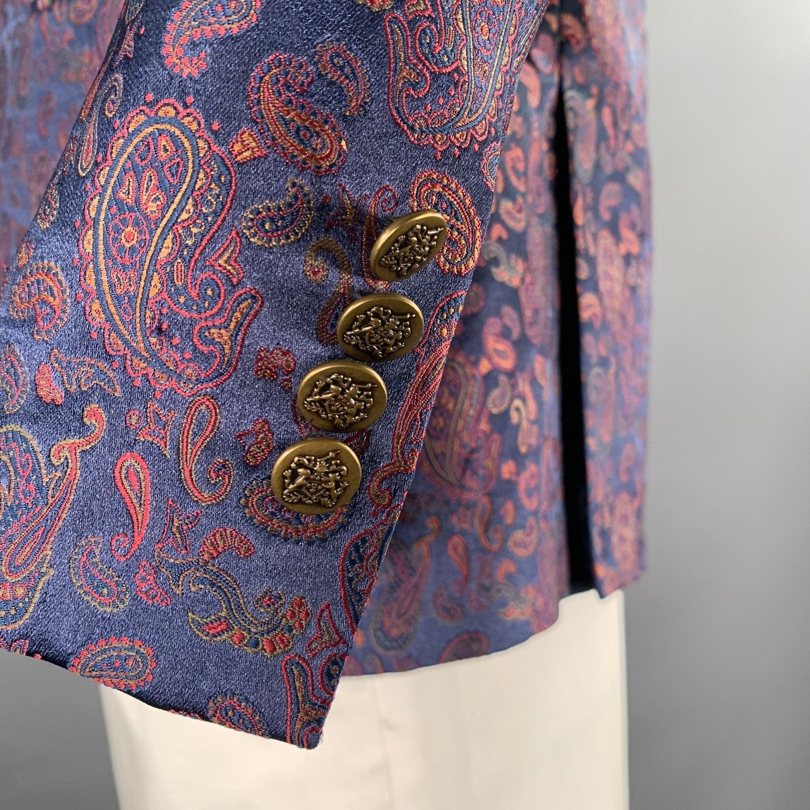 Tallia TALLIA 42R Navy Burgundy Green Paisley Poly Sport Coat Size 42R - 5 Thumbnail