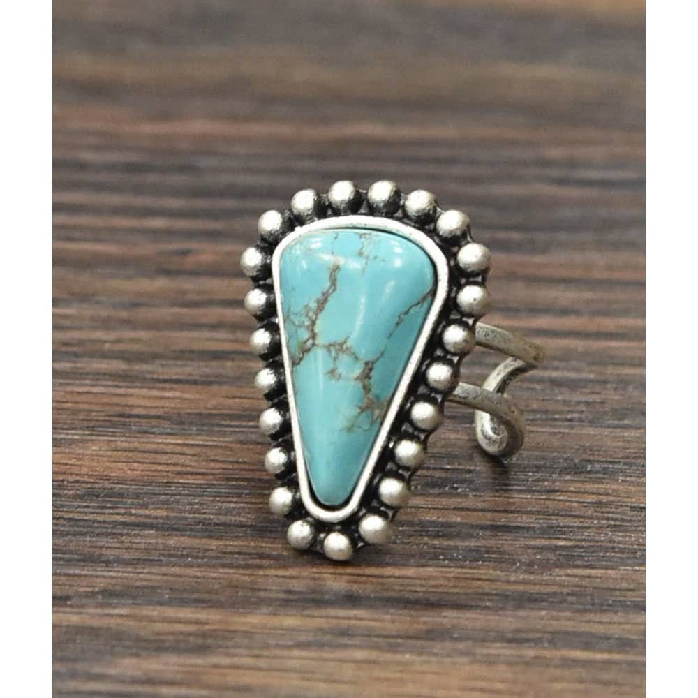 Other Turquoise Adjustable Statement Ring with Brass Dual Band Size ONE SIZE - 1 Thumbnail