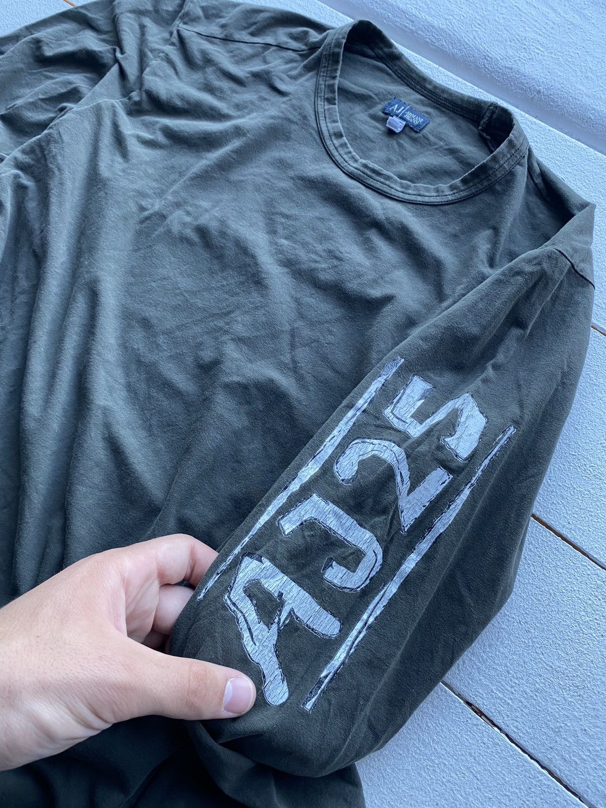 Designer × Giorgio Armani × Vintage VNTG Armani Jeans Green Womens Long Sleeve Tee Assymetrical Size L / US 10 / IT 46 - 3 Thumbnail