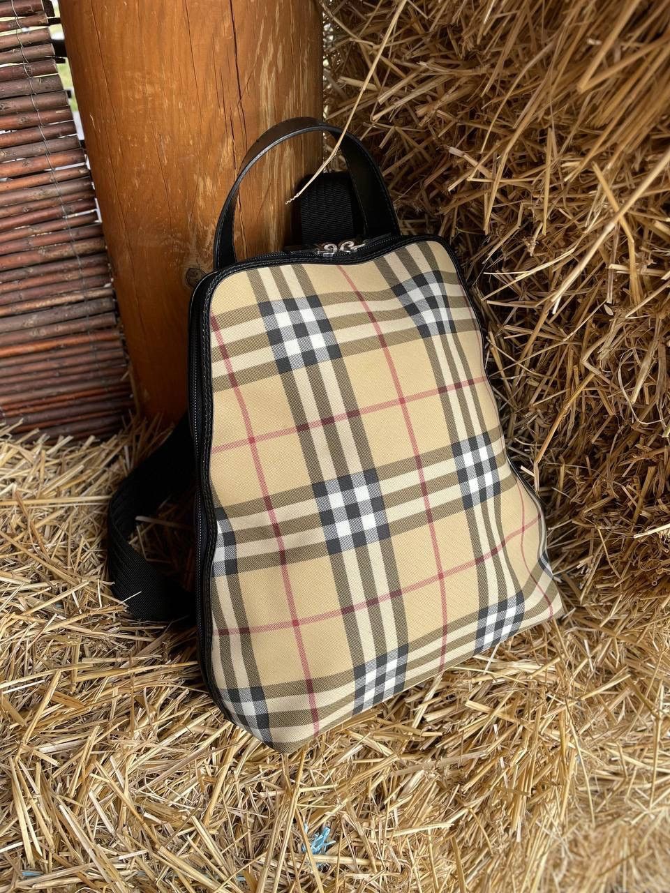 Burberry Burberry Leather Nova Check Coated Canvas Backpack Size ONE SIZE - 3 Thumbnail