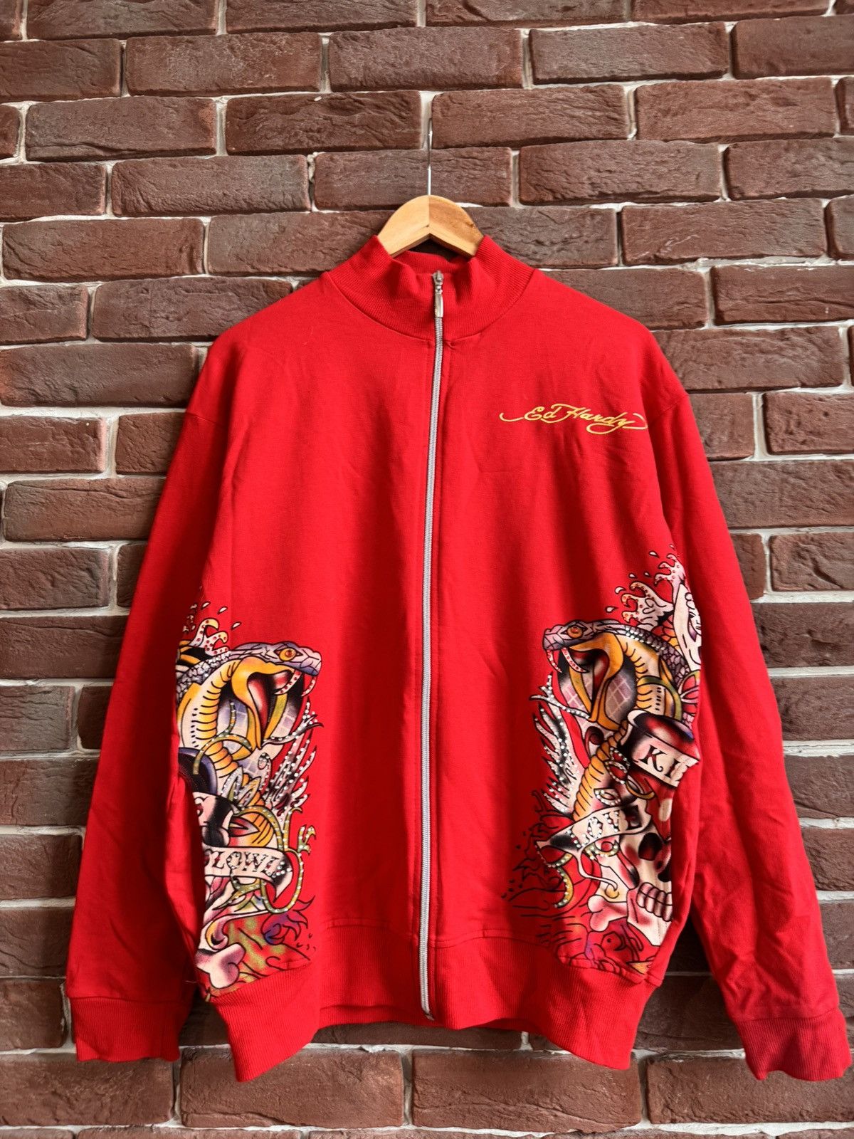 Christian Audigier Rare Ed Hardy Zip Sweatshirt Rhinestones Logo All Over Print Size US M / EU 48-50 / 2 - 3 Thumbnail