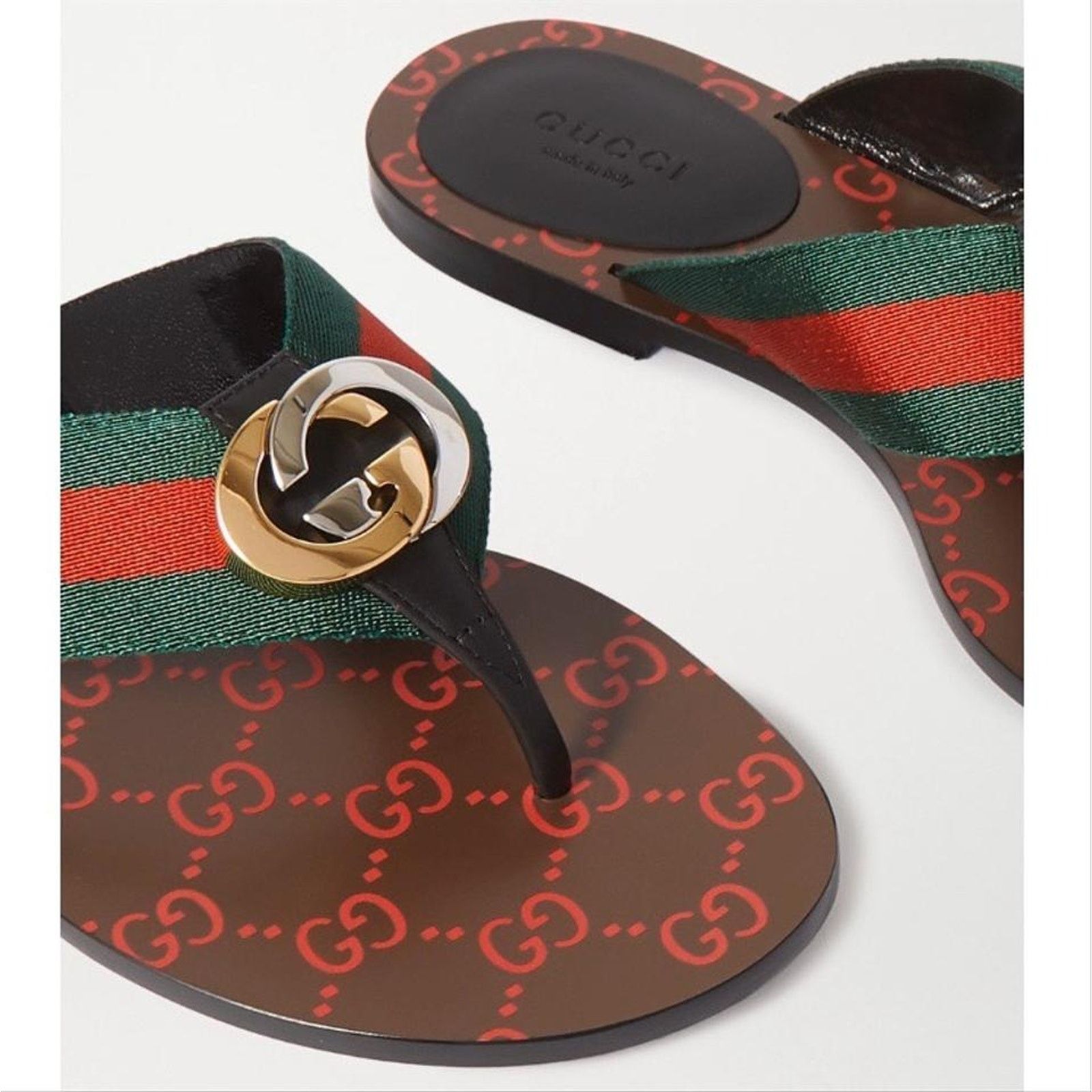 Gucci Kika GG logo stripe web sandals Size US 5 / IT 35 - 5 Thumbnail