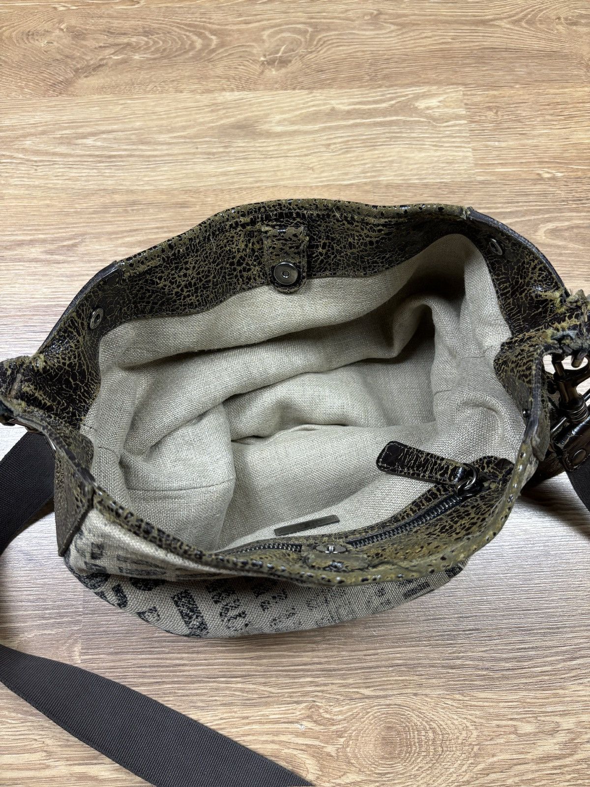 Miu Miu Miu Miu Logo Canvas & Crackled Leather Shoulder Bag Size ONE SIZE - 6 Thumbnail