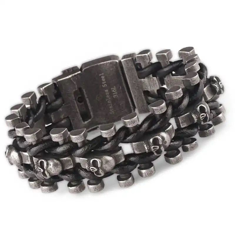 Other Wide Skull Metal Bracelet Stainless Steel Cuff Belt Buckle Size ONE SIZE - 1 Thumbnail
