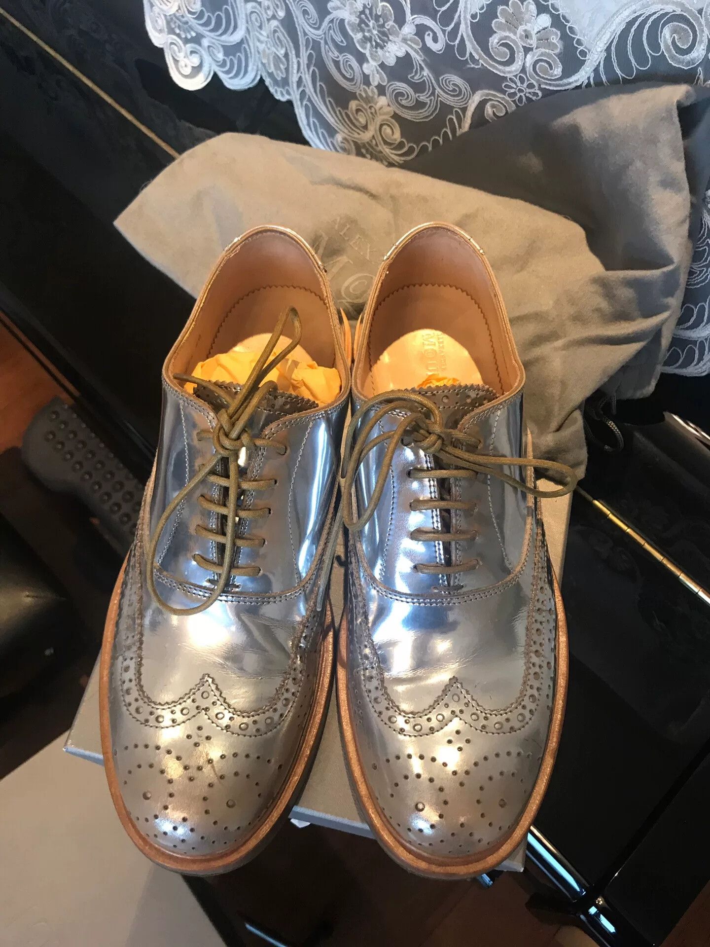 Alexander McQueen Alexander McQueen Silver Mirror Leather Shoes Size US 7 / EU 40 - 7 Thumbnail