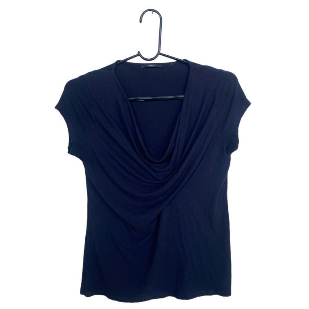 Elie Tahari Tahari Draped Front Short Sleeve Top | Size M | Black Modal Size M / US 6-8 / IT 42-44 - 2 Thumbnail