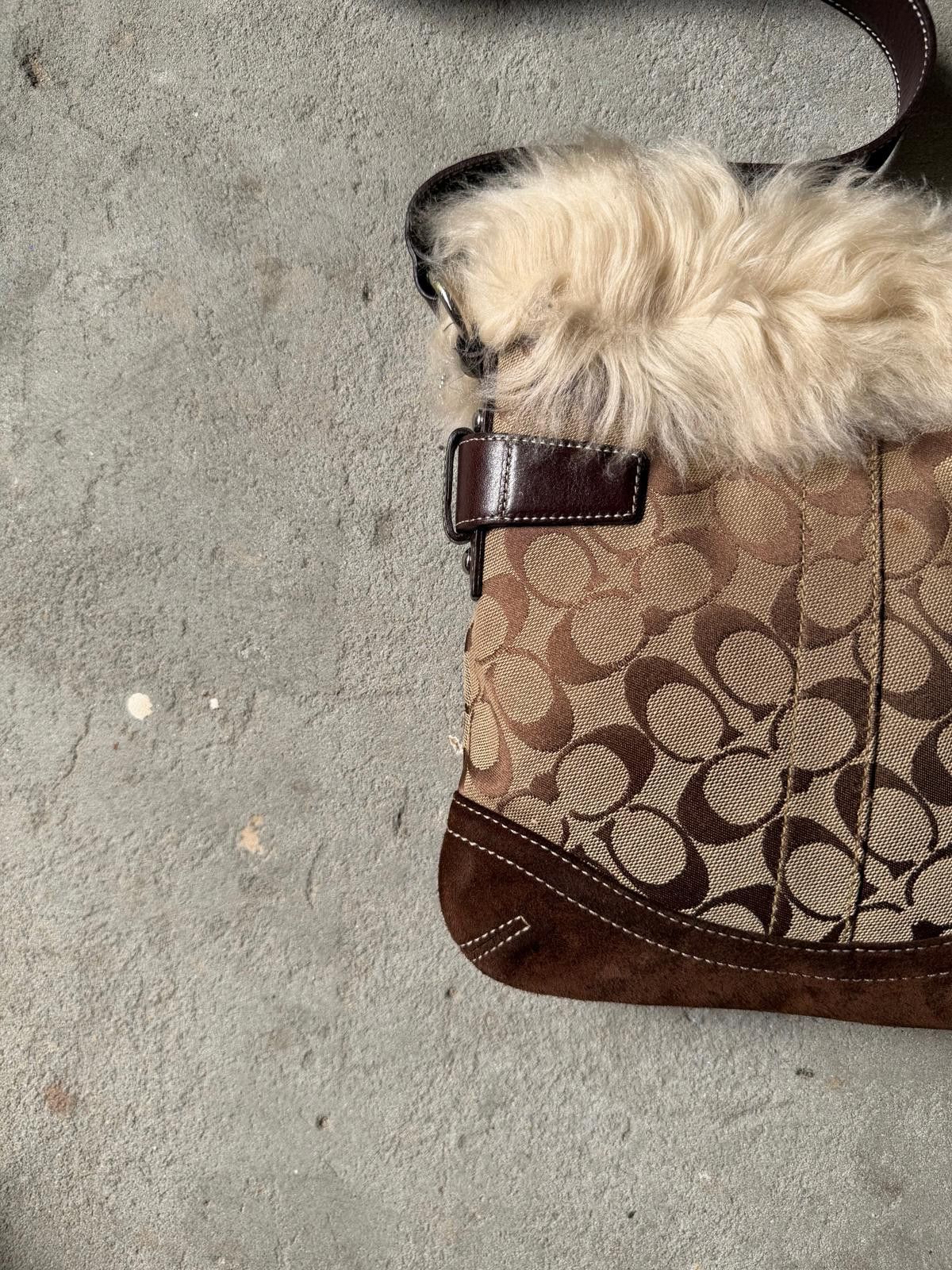 Coach Coach Signature Shearling Fur Shoulder Bag Beige/Brown Size ONE SIZE - 6 Thumbnail