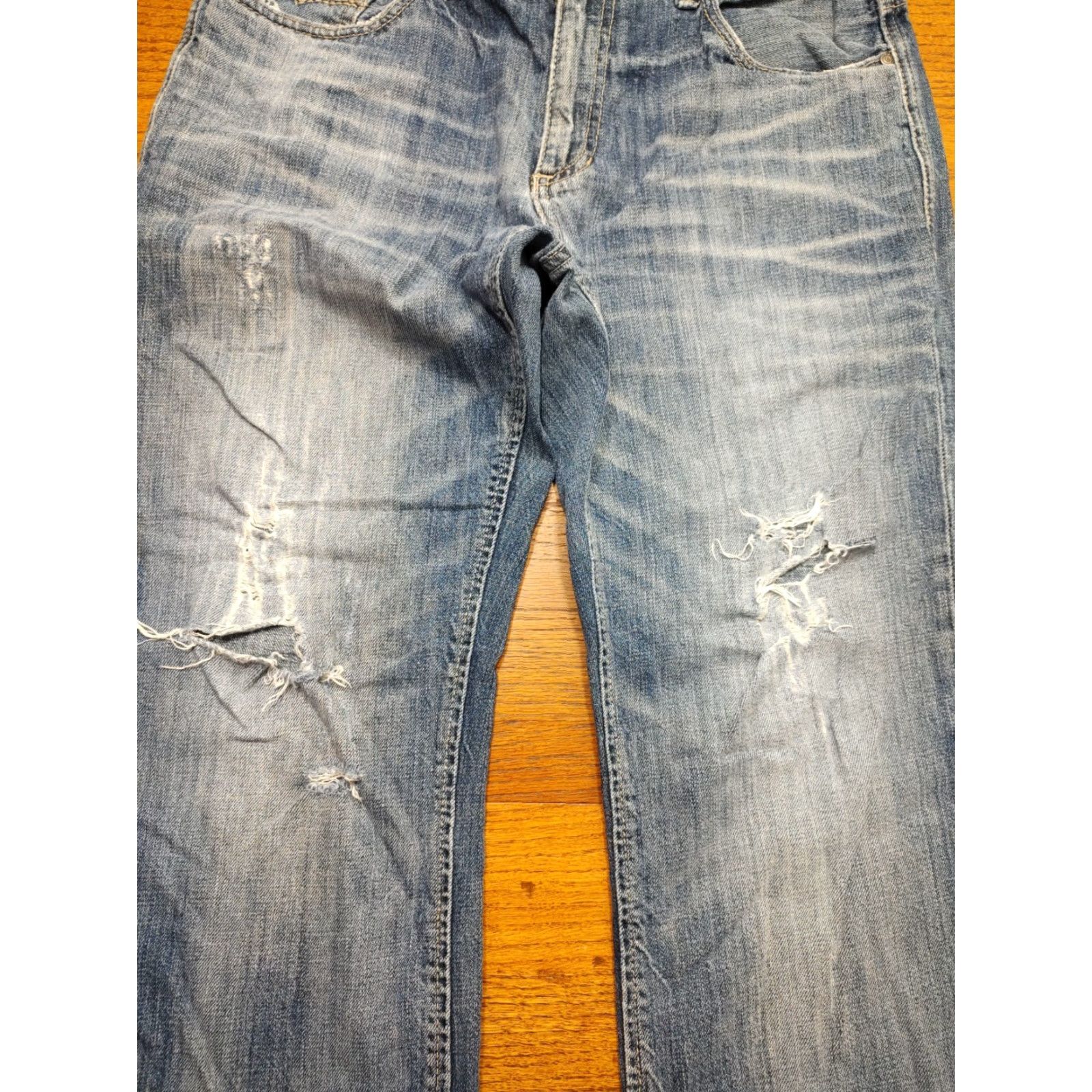 BKE VINTAGE BKE Jeans Distressed Welder Mens Tag 34x34 Faded Blue Relaxed Straight 5-Pocket Denim Cowboy USA Rock Button Zip Inseam 34 Cotton Size US 34 / EU 50 - 7 Thumbnail