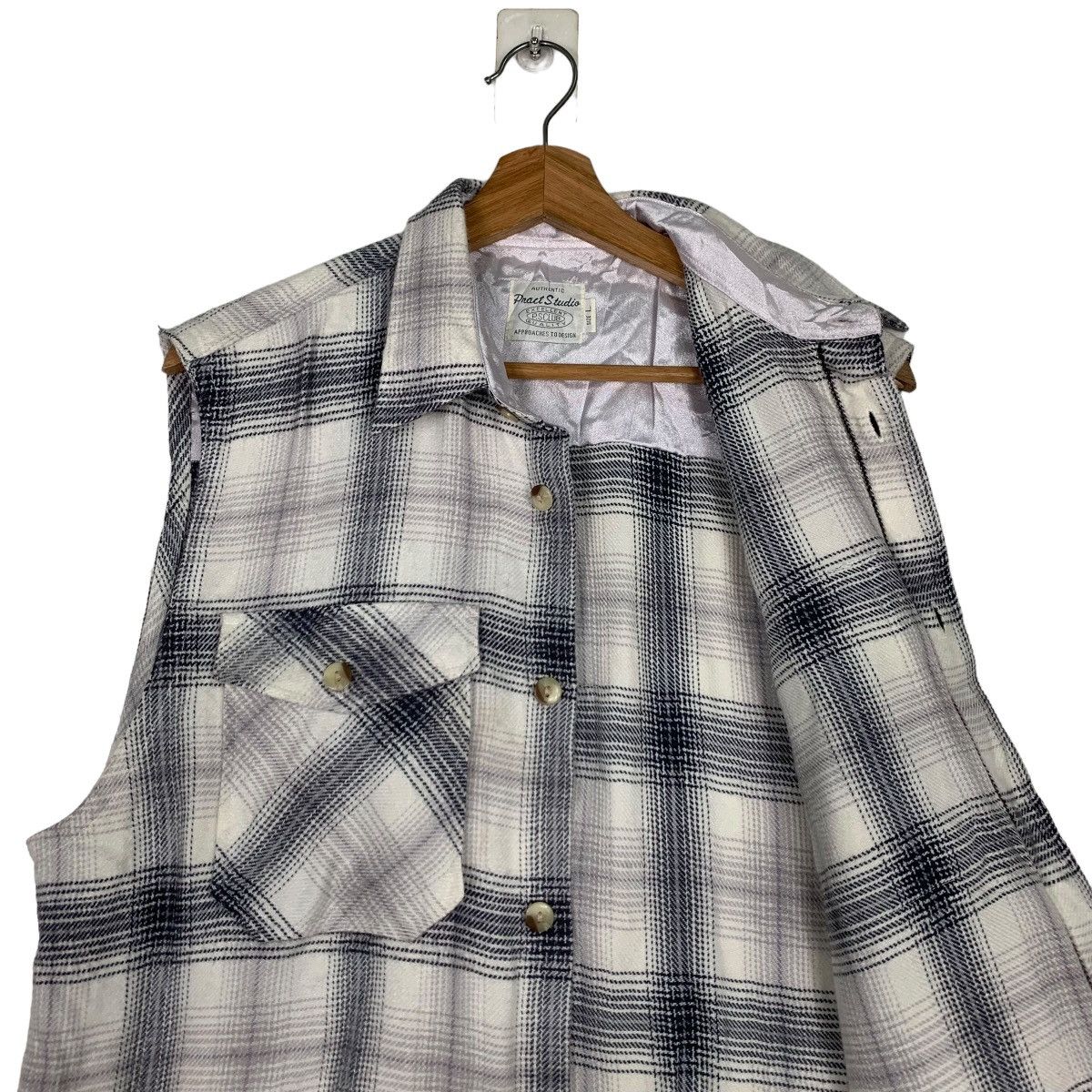 Japanese Brand PRACT STUDIO Shadow Plaid Sleeveless Flannel #0090-C6 Size US L / EU 52-54 / 3 - 12 Thumbnail