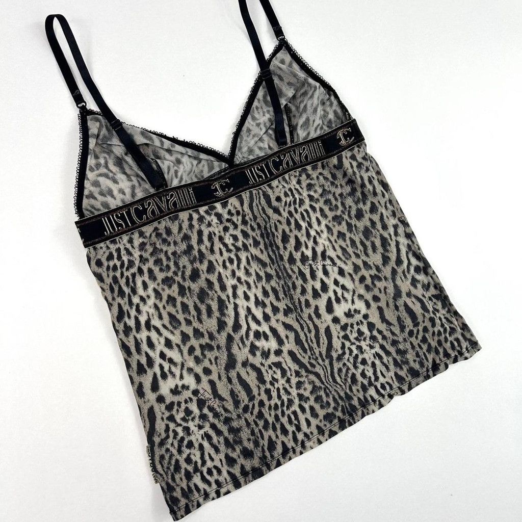 Just Cavalli y2k Cavalli gray and black cheetah print cami Size L / US 10 / IT 46 - 2 Thumbnail