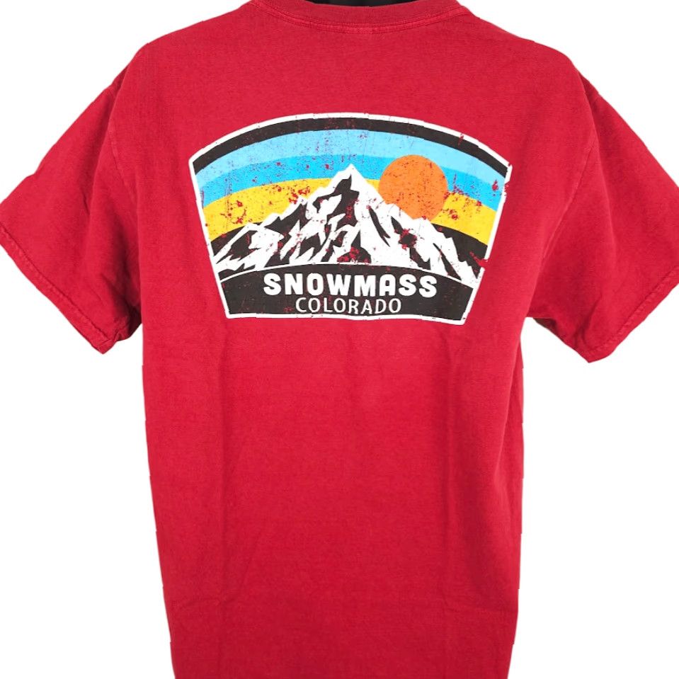 Gildan Gildan T-Shirt Mens Ski Snowmass Colorado Red Travel Destination Crew Neck Short Sleeve L Size US L / EU 52-54 / 3 - 4 Thumbnail