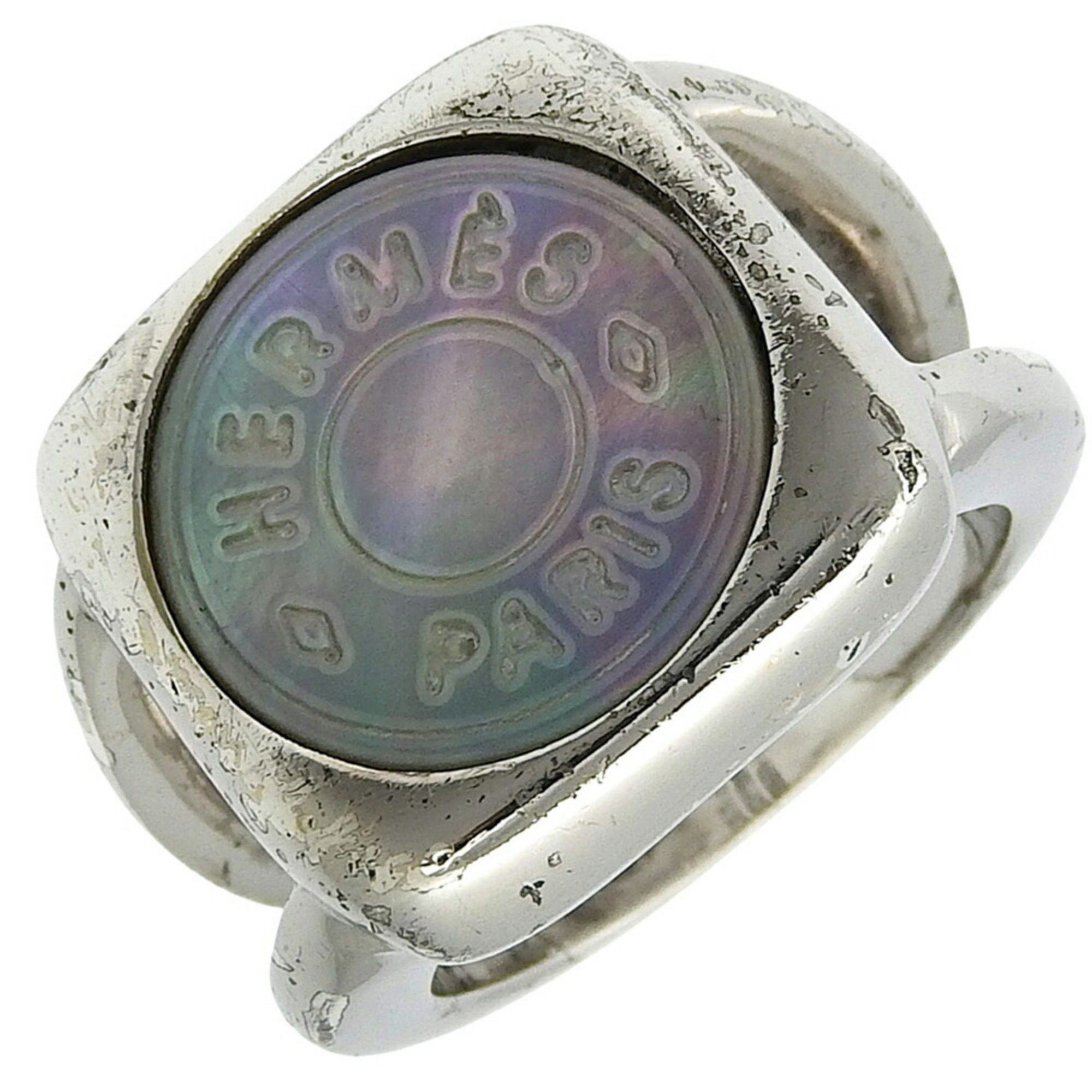 Hermes Hermes Hermès Corozo Series Ring, Size 11, BIJOUTERIE FANTAISIE with Shell, Silver, Approx. 10.4g, Women's, G152225003 Size ONE SIZE - 1 Thumbnail