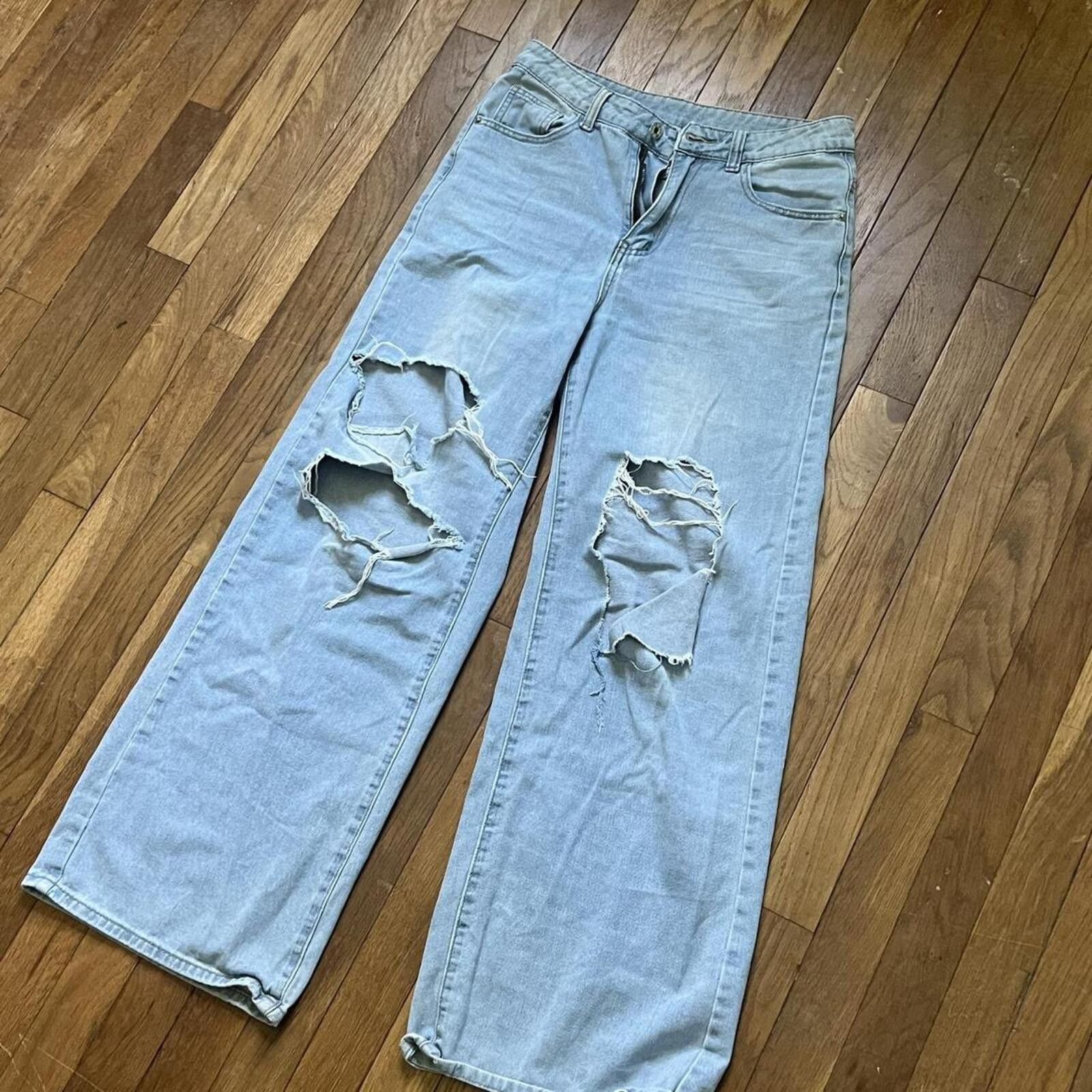 Shein Light wash ripped wide leg jeans Size 27" / US 4 / IT 40 - 5 Thumbnail