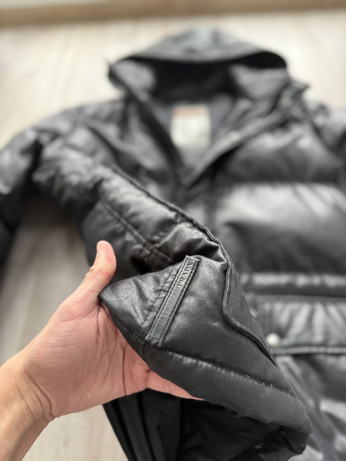 Prada Prada Leather Logo Gabardine Black Down Puffer Jacket Size US XL / EU 56 / 4 - 9 Thumbnail