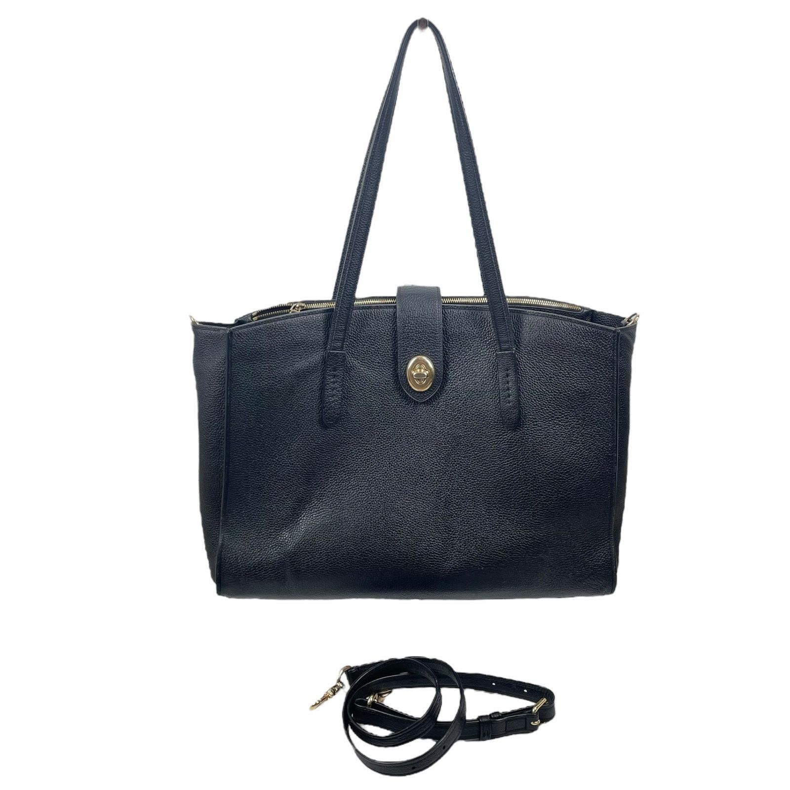Coach Large Turnlock Charlie Carryall Leather Tote Bag in Black, Women's