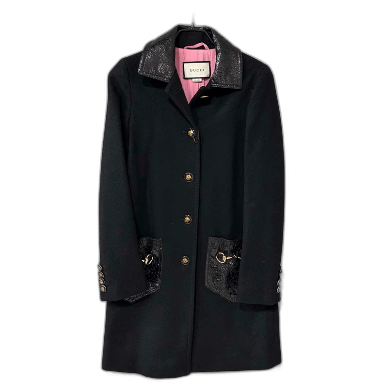 Gucci Black Wool Coat with Gucci Details-2505 Size S / US 4 / IT 40 - 1 Thumbnail