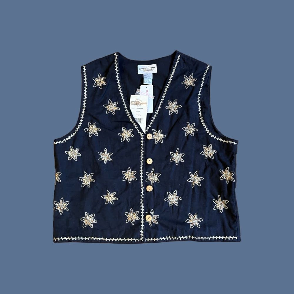 Vintage VINTAGE Cambridge Dry Goods Vest Women’s Large Black Beaded Star Size L / US 10 / IT 46 - 1 Thumbnail