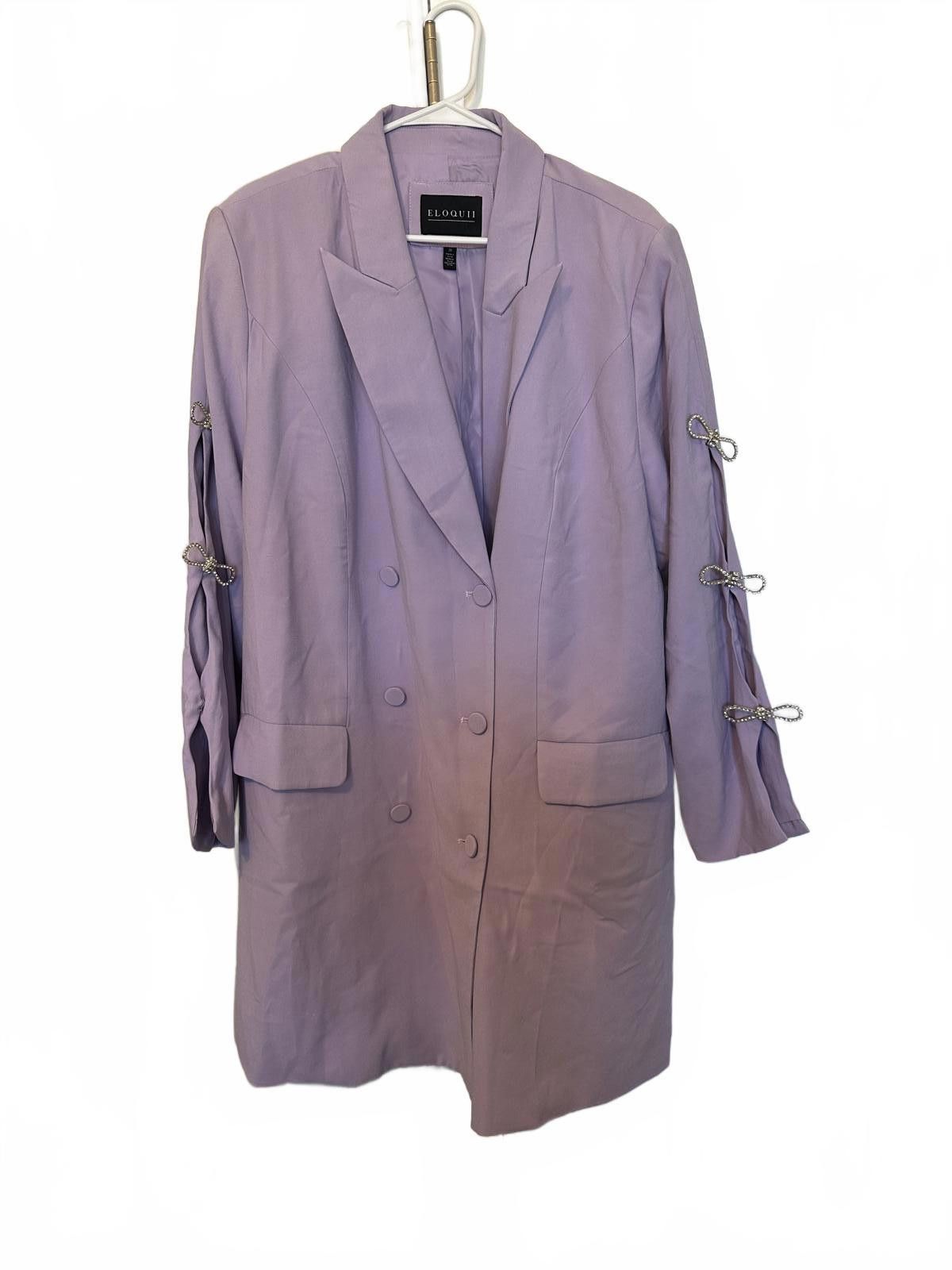 Designer Stylish ELOQUII Lilac Blazer with Unique bow Detail Size 3XL / US 20-22 - 1 Thumbnail