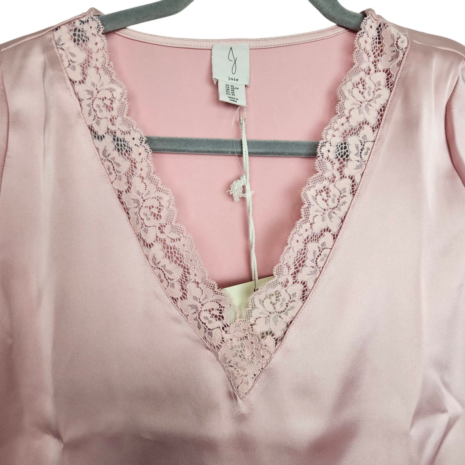 Joie Joie Womens Satin Blouse XS Lace Trim Coquette Soft Romantic Size XS / US 0-2 / IT 36-38 - 2 Thumbnail