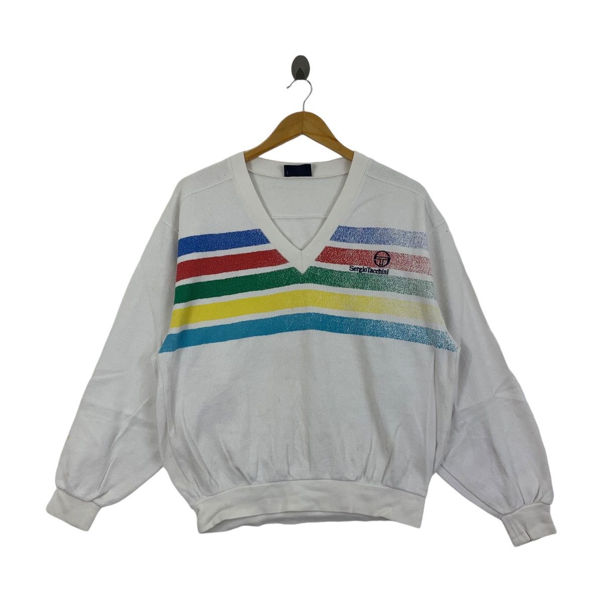 Sergio Tacchini Vintage 90’ SERGIO TACCHINI ITALY Tennis V Neck Tee Shirt Size L / US 10 / IT 46 - 1 Thumbnail