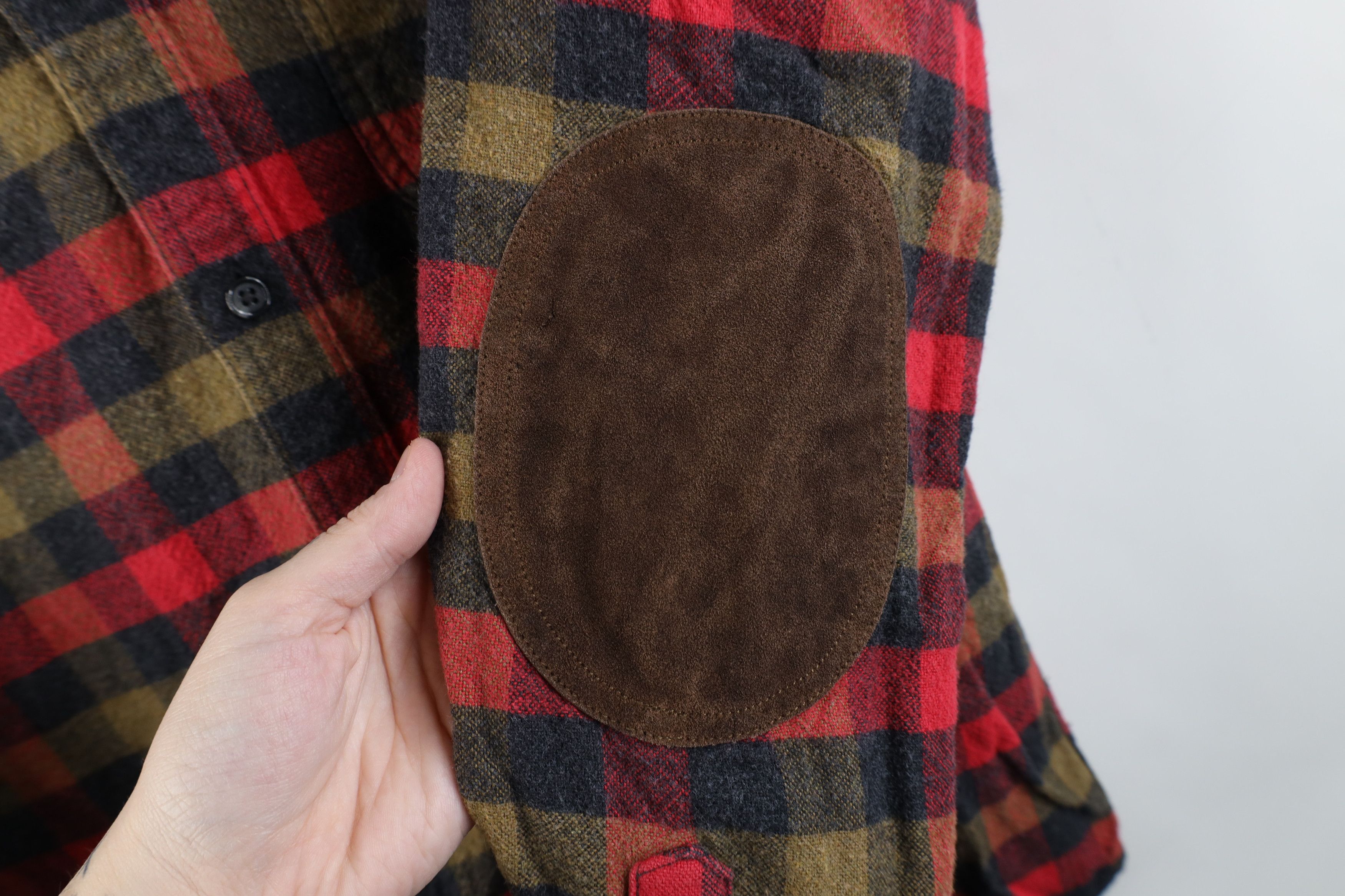 J.Crew × Vintage J Crew Suede Elbow Patch Flannel Collared Button Down Shirt Size US L / EU 52-54 / 3 - 4 Thumbnail
