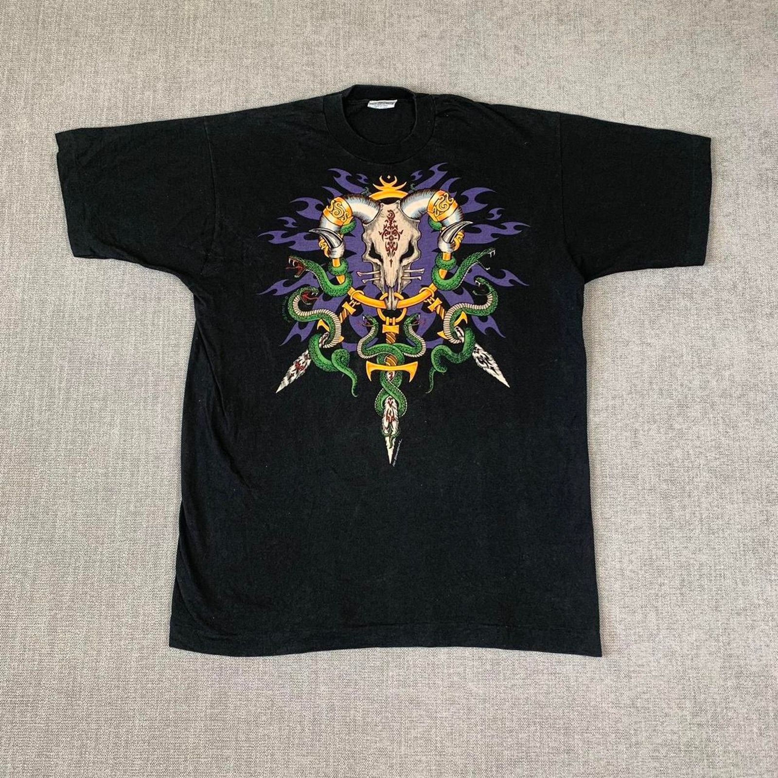 Liquid Blue Vintage 90s Liquid Blue Skull and snake flames T-Shirt Size US XL / EU 56 / 4 - 5 Thumbnail
