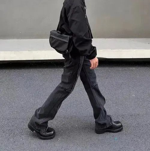 Japanese Brand Vintage raw edge washed black micro-flared jeans Size US 32 / EU 48 - 6 Thumbnail