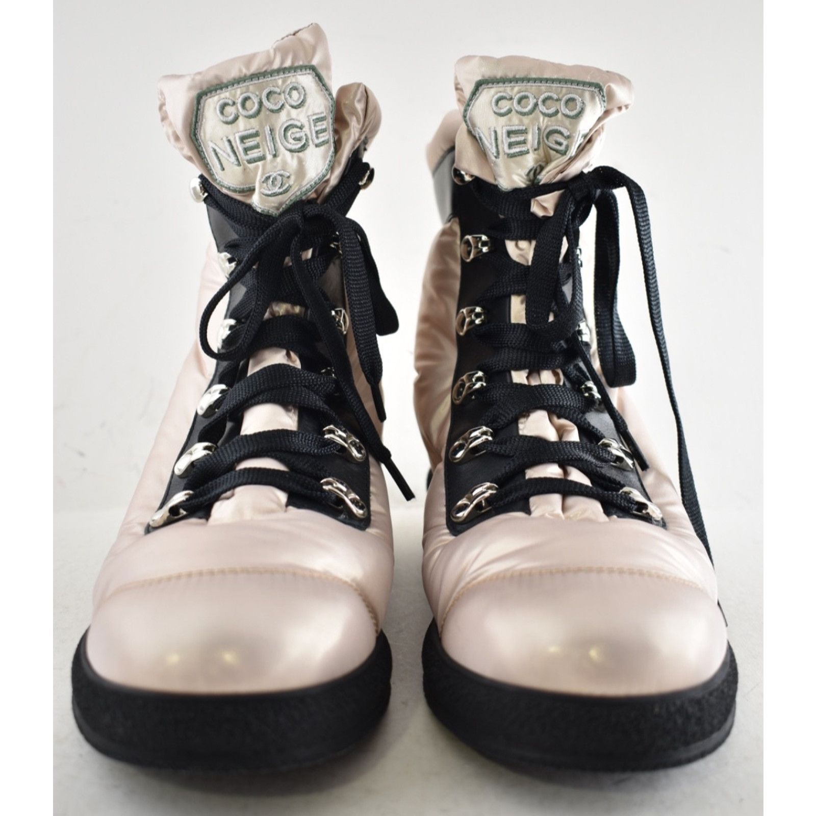 Chanel Chanel Coco Neige Pink Black CC Logo Combat Boots 37 Size US 7 / IT 37 - 8 Thumbnail