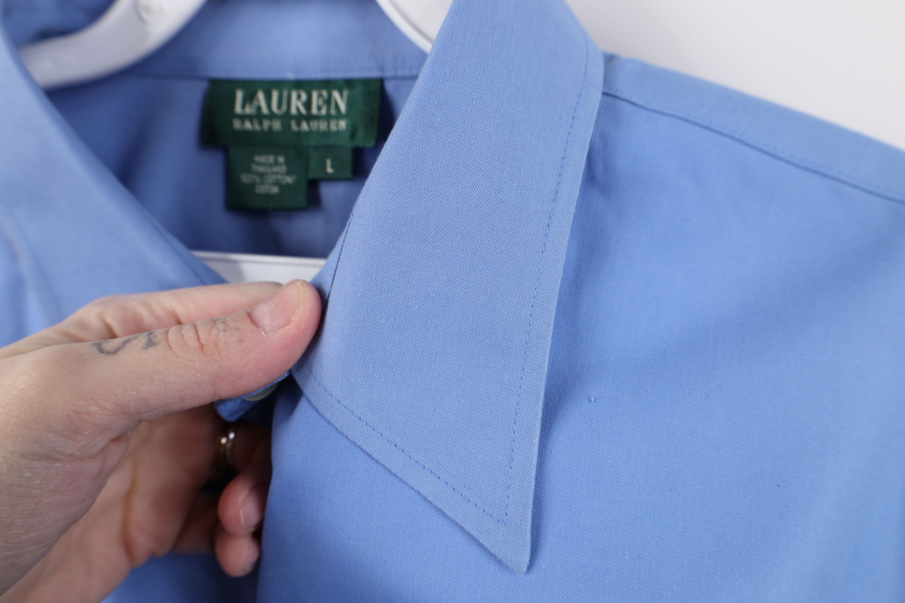 Polo Ralph Lauren Deadstock Vintage 90s Ralph Lauren Button Shirt French Blue Size L / US 10 / IT 46 - 7 Thumbnail