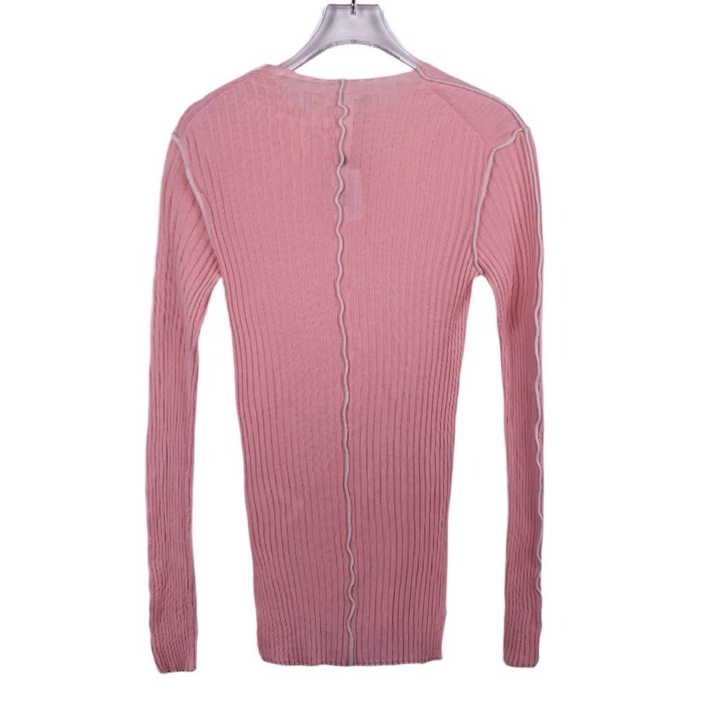 Celine Celine Pink Ribbed Long Sleeve Knit Top With Contrast Trim X Size XS / US 0-2 / IT 36-38 - 7 Thumbnail