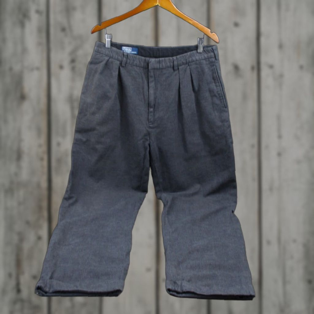 Polo Ralph Lauren Dress Pants Mens 36 Regular Gray Cotton Pleated Trousers 34 Waist Slim Fit Vintage: No