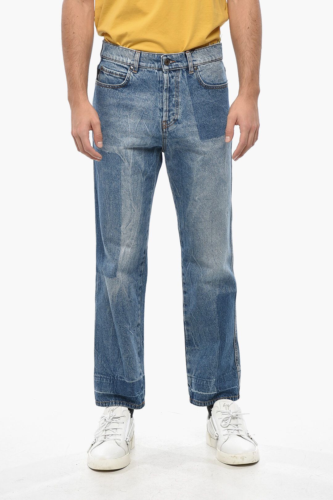 og1mm1125 Patchwork Effect Straight Leg Jeans in Blue