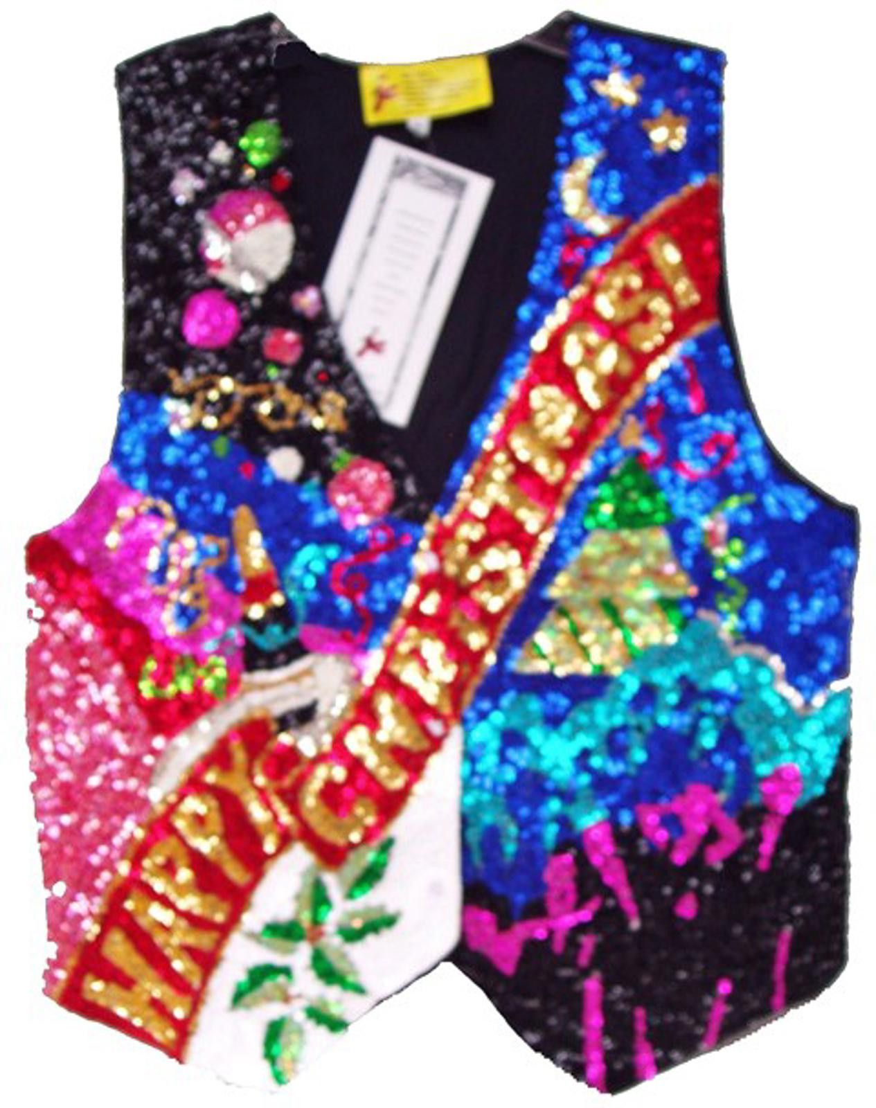 Designer Sequin Vest HAPPY CHRISTMAS Size ONE SIZE - 1 Preview