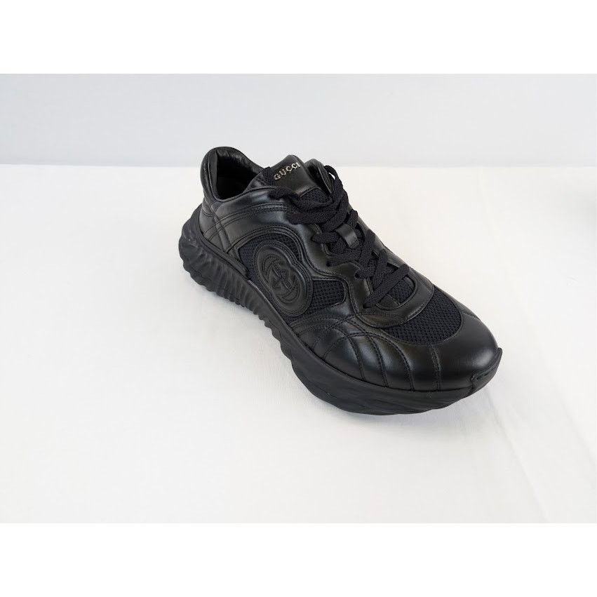 Gucci o1rshd1 Ripple Leather Sneakers in Black Size US 11.5 / EU 44-45 - 3 Thumbnail