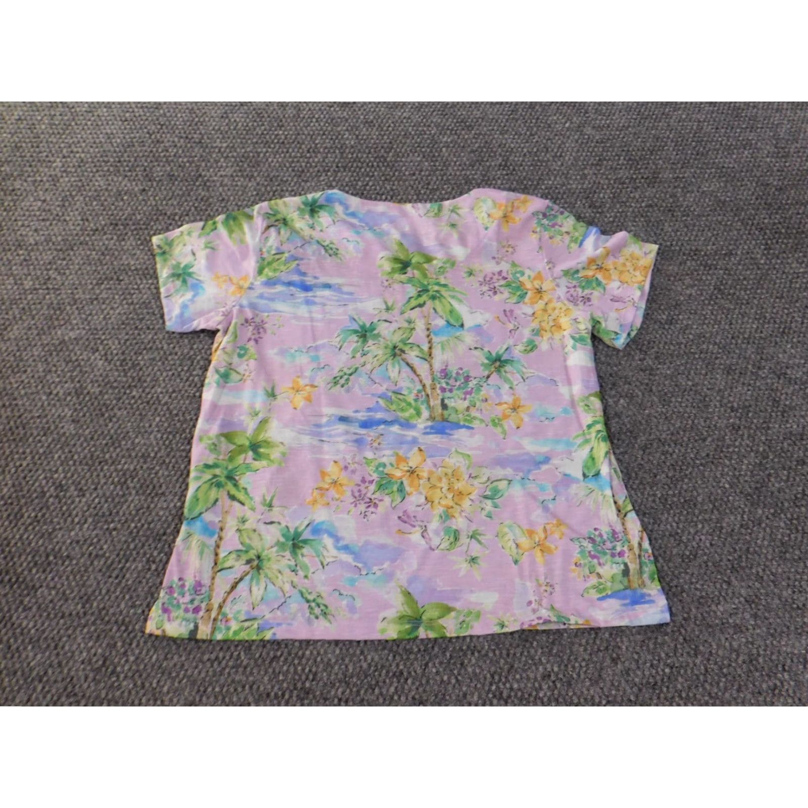 Vintage Alfred Dunner Blouse Shirt Petite PS Womens Purple Floral Round Neck Short Sleeve Pullover Stretch Polyester Spandex Lightweight Casual Size S / US 4 / IT 40 - 7 Thumbnail