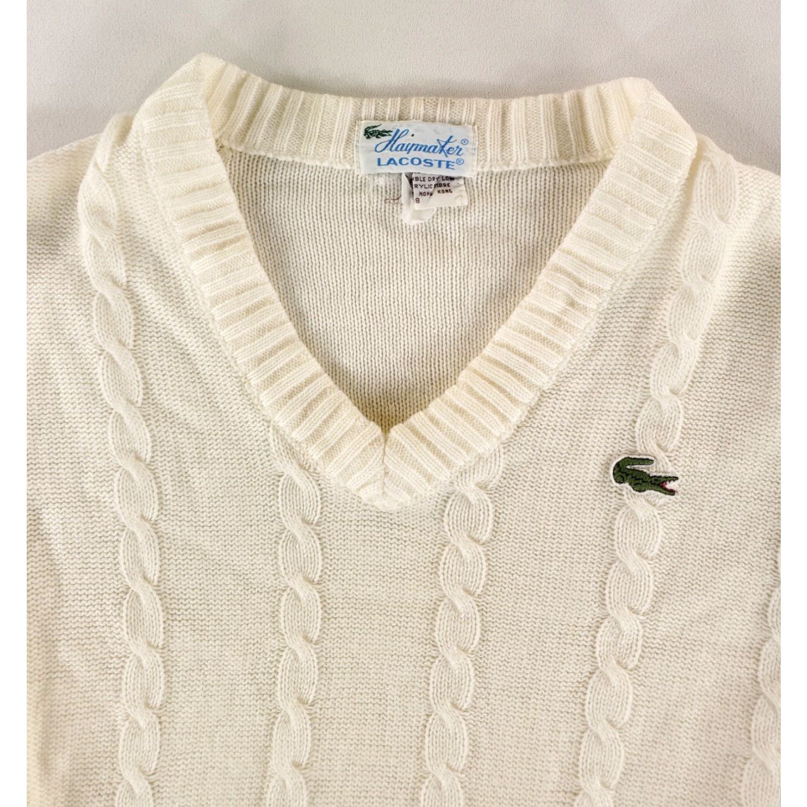 Lacoste VINTAGE Lacoste Sweater Women Ivory Cream Cable Knit VTG 60s V Neck Pullover Size M 38 Girls/Mens? Size M / US 6-8 / IT 42-44 - 3 Thumbnail