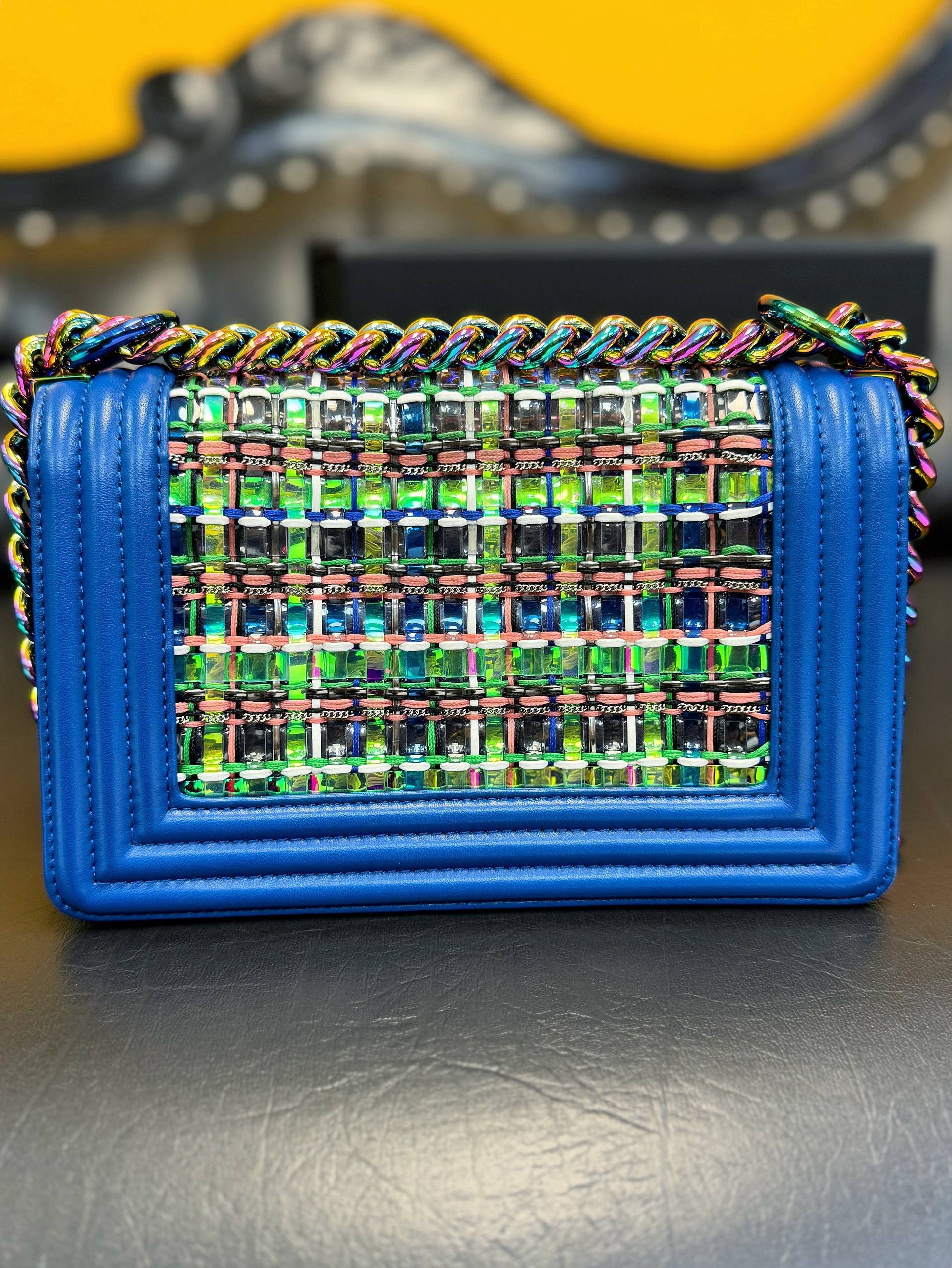 Chanel Chanel Old Small Boy Flap Bag Blue Rainbow Woven PVC Size ONE SIZE - 7 Thumbnail