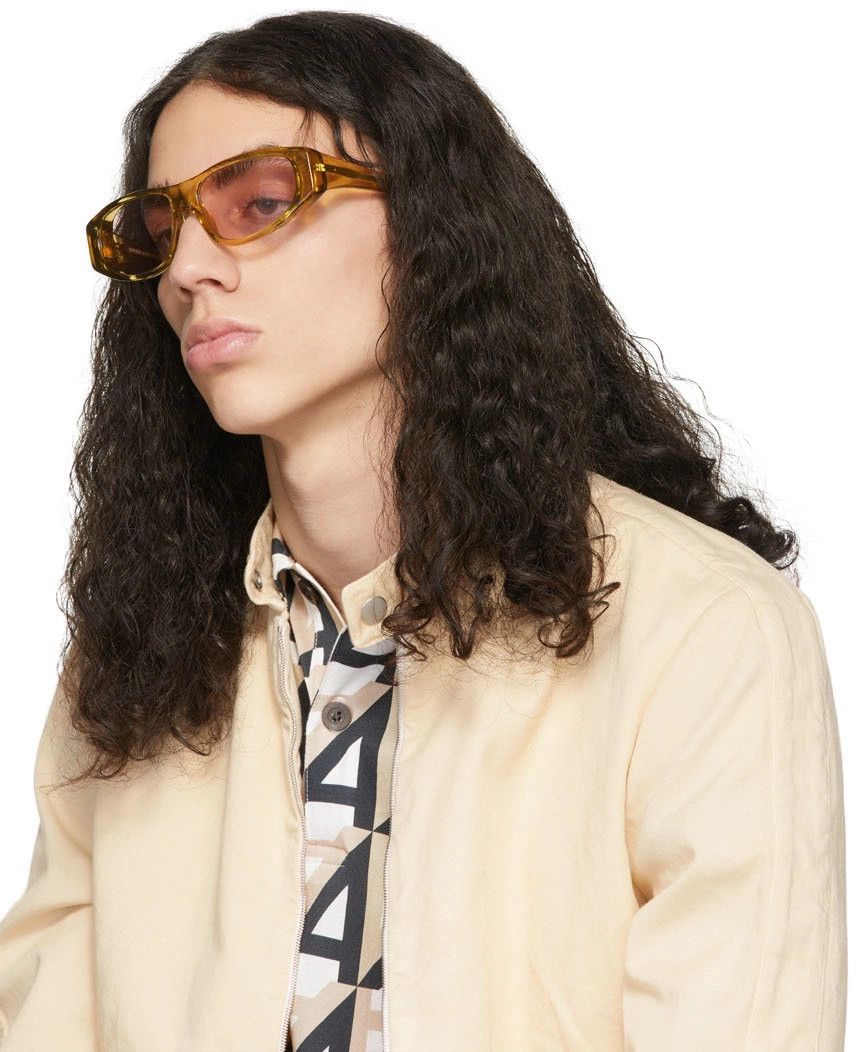 Dries Van Noten × Linda Farrow Yellow Linda Farrow Edition Rectangular Sunglasses Size ONE SIZE - 9 Thumbnail