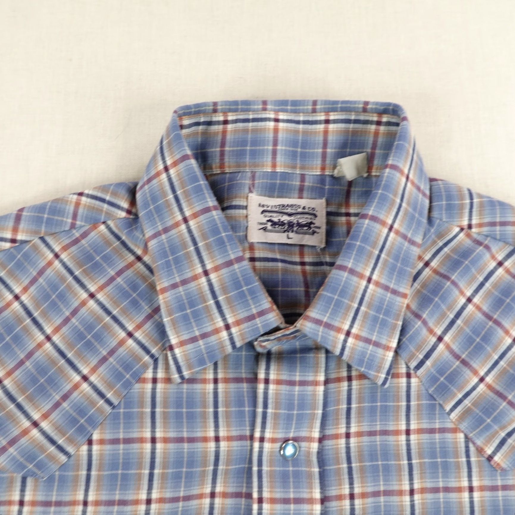 Levi's VINTAGE Levi's Shirt Mens Large Blue Plaid Western Pearl Snap Ranch White Tab 70s Size US L / EU 52-54 / 3 - 2 Thumbnail