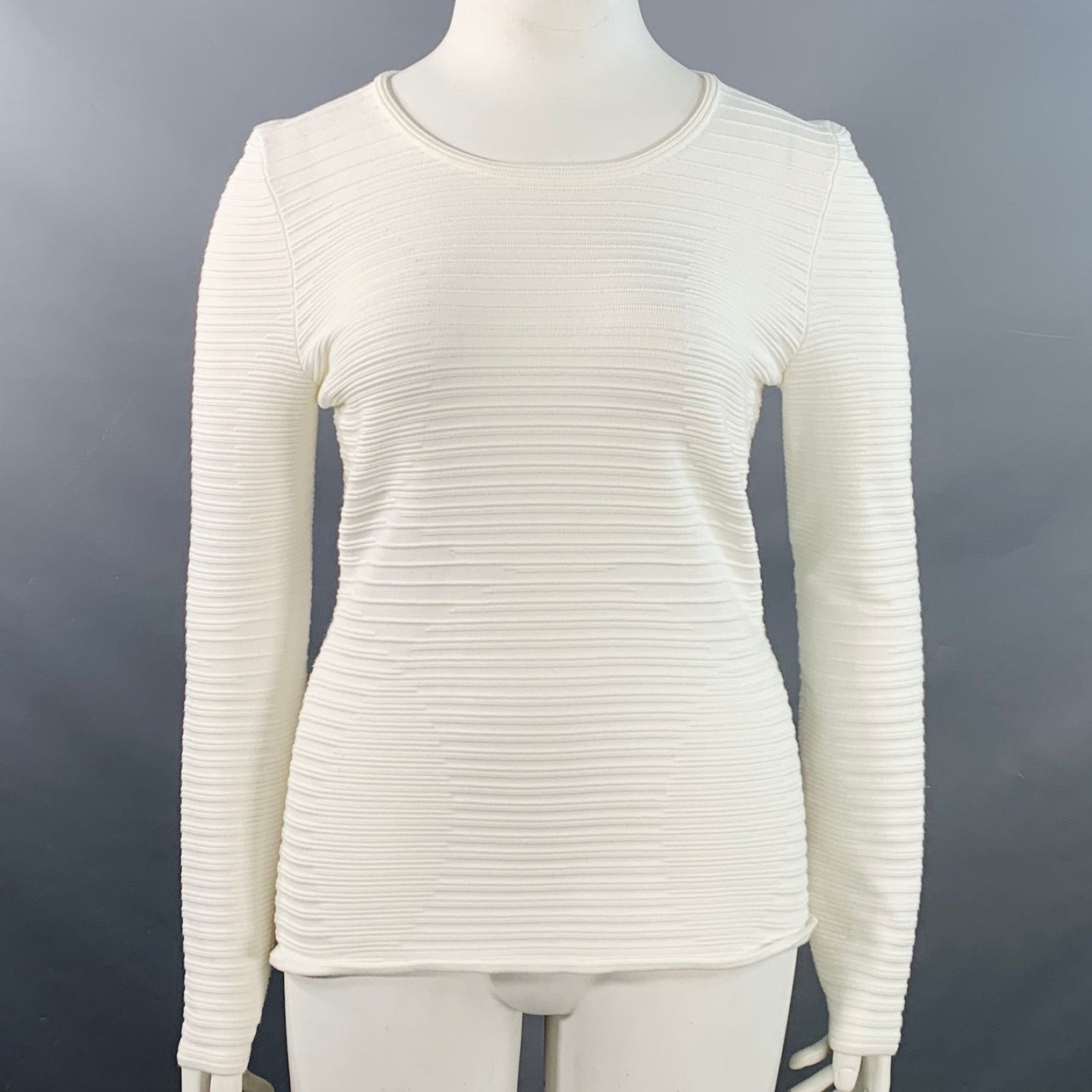Hugo Boss Size L White Viscose Blend Ribbed Long Sleeve Casual Top Size L / US 10 / IT 46 - 1 Thumbnail
